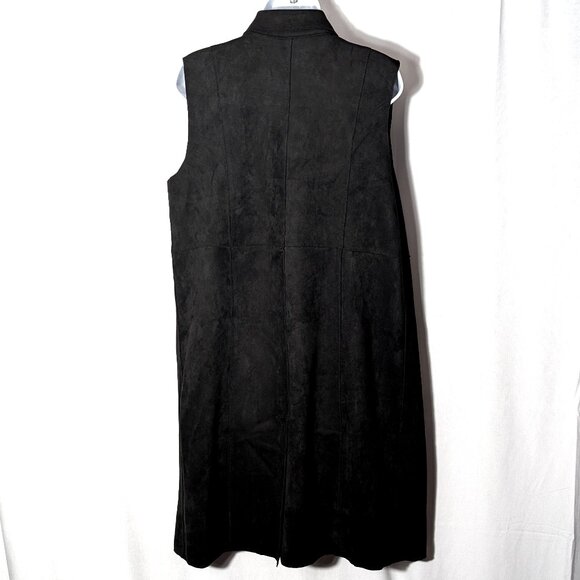 JOAN VASS Black duster VEST CARDIGAN Sz MEDIUM OVERCOAT Faux suede STUNNING - Picture 5 of 7